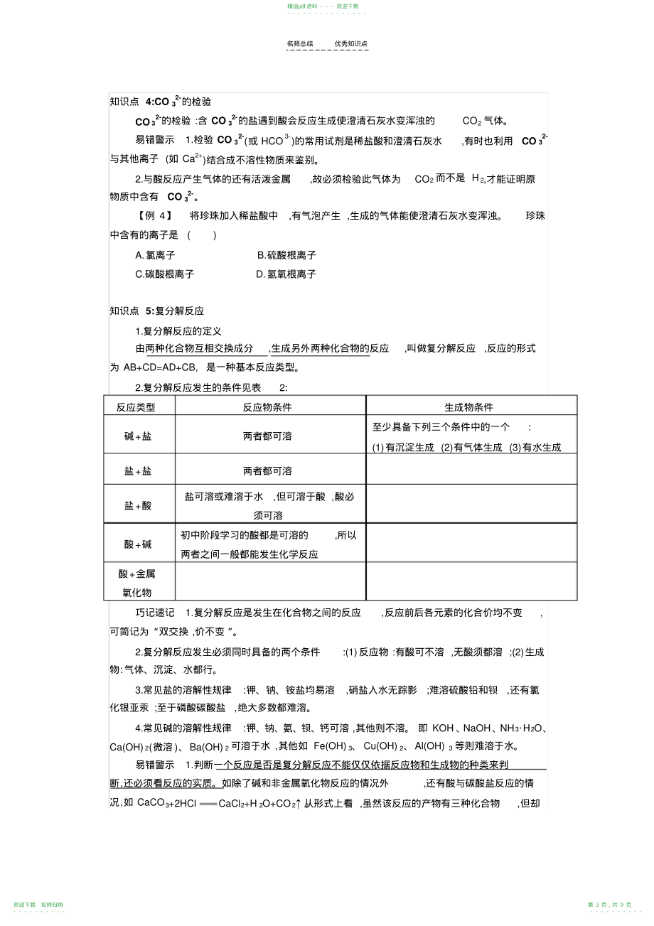 人教版九年级化学下册第十一单元盐、化肥知识点分解_第3页