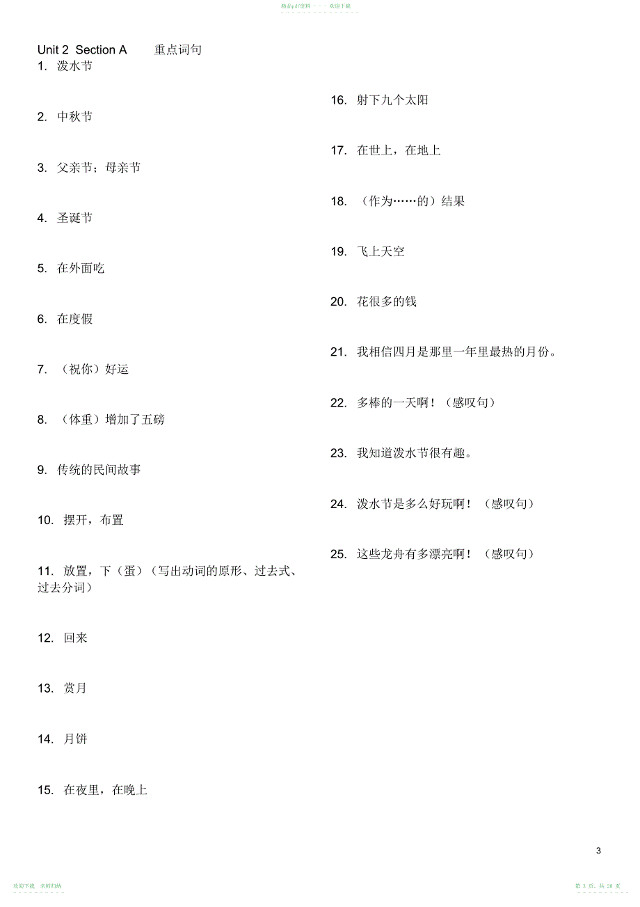 人教版-九年级英语-重点词句练习_第3页