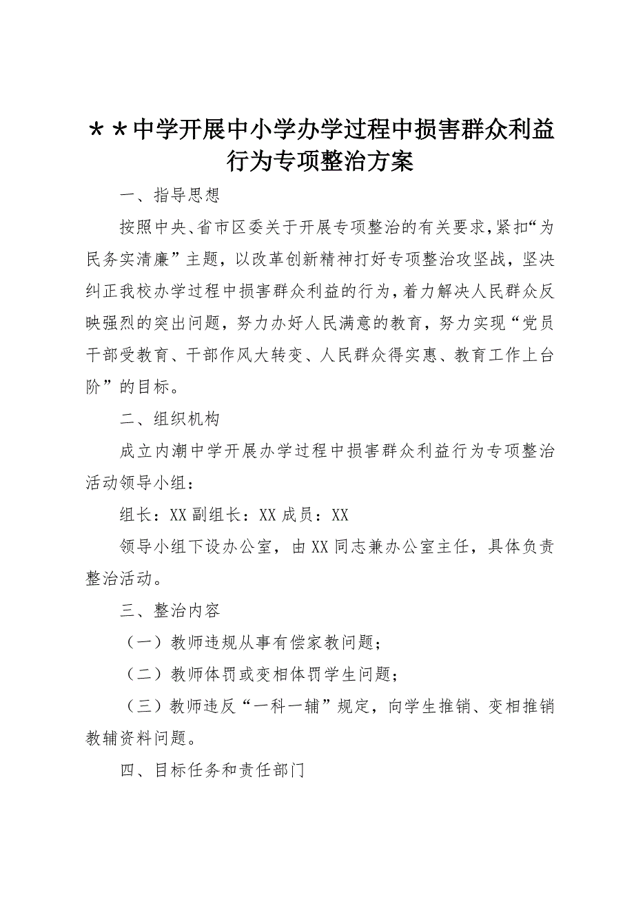 ＊＊中学开展中小学办学过程中损害群众利益行为专项整治_第1页