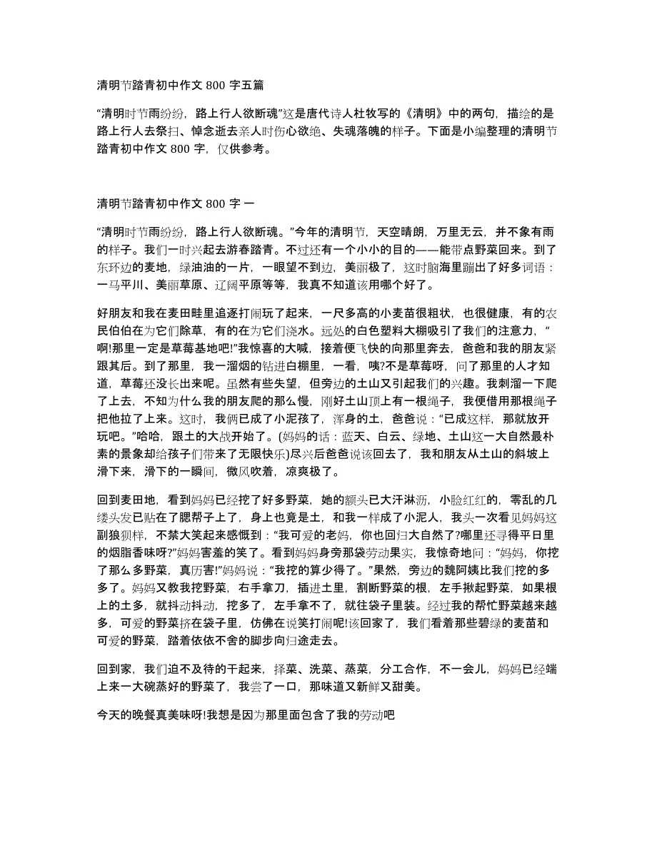 清明节踏青初中作文800字五篇_第1页