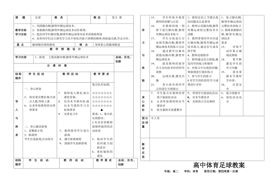 高中体育教学案足球_第4页