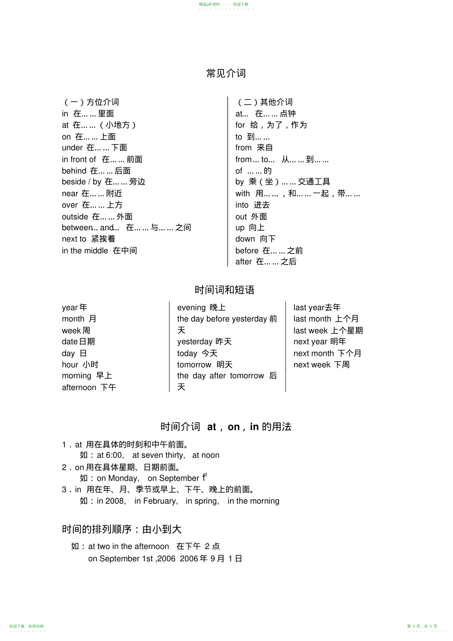 小学六年级英语毕业复习资料【常用动词介词短语】_第4页