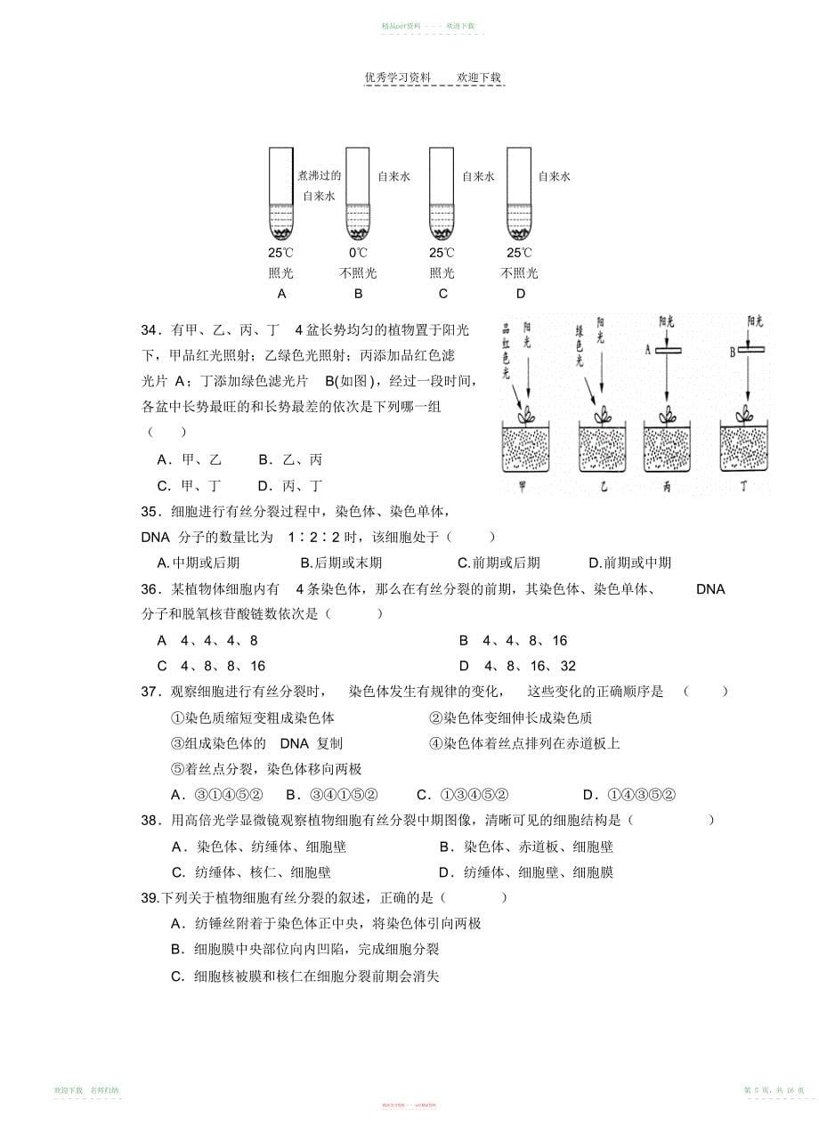 高一生物分子与细胞综合测试卷及详细答案wangqi_第5页