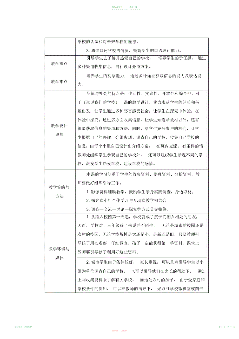 山东人民版小学三年级品德与社会上册《说说我们的学校》教案_第2页