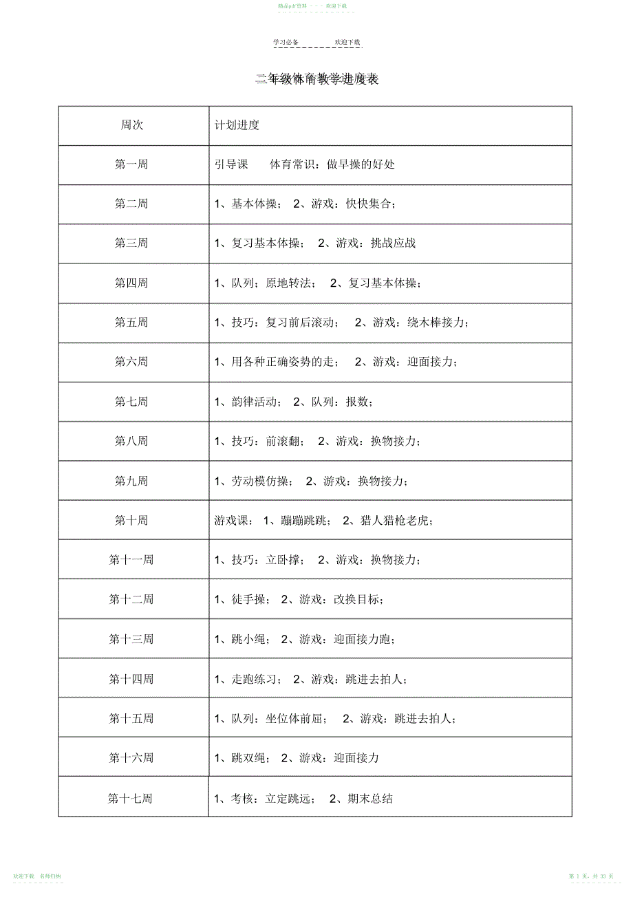 小学二年级体育全套教案_第1页