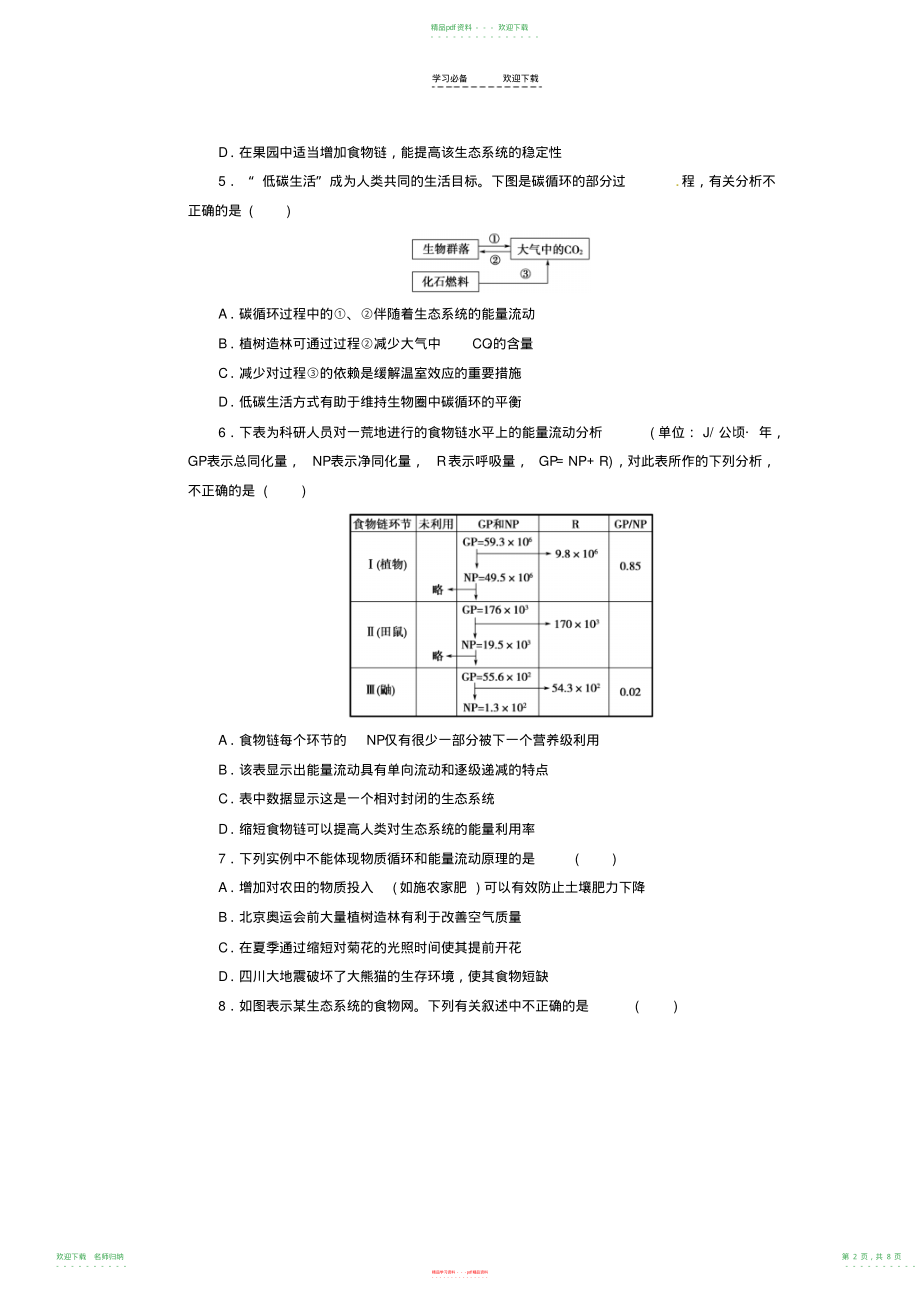 高三生物二轮高考种群群落生态系统专题复习训练_第2页