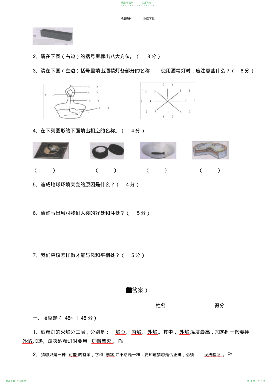 大象版三年级科学下册期中练习题_第3页