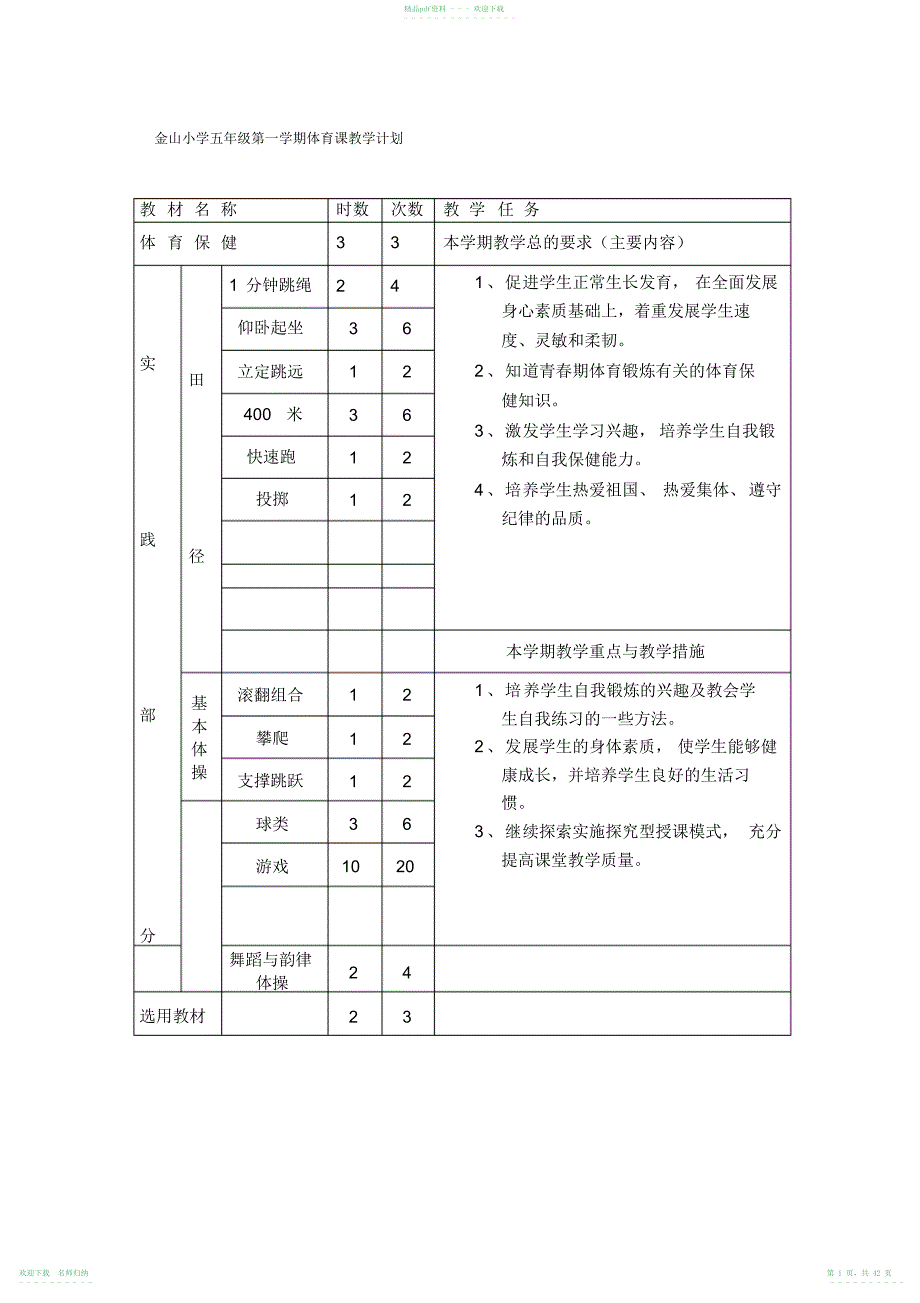 小学五年级体育教案_第1页