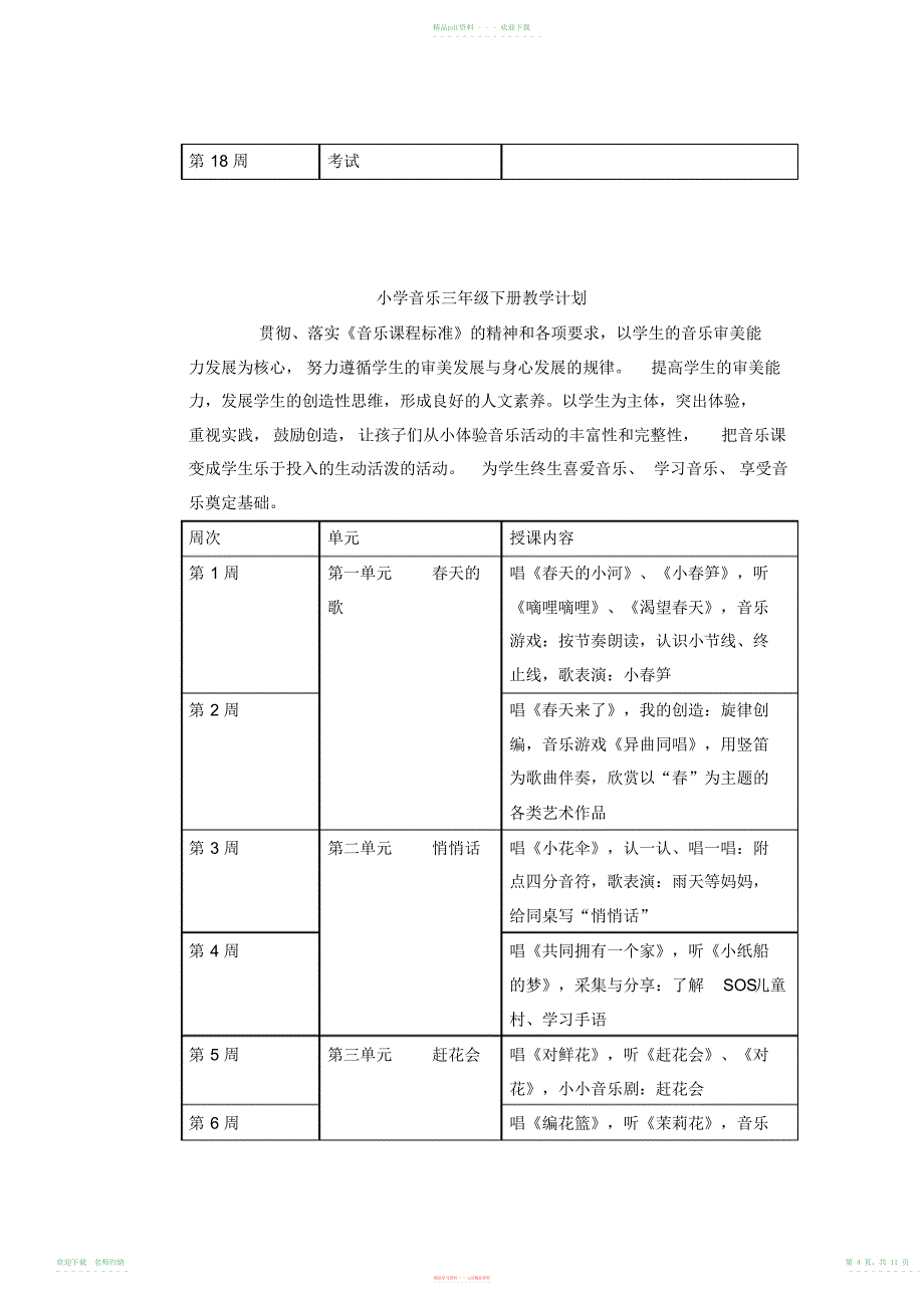 小学音乐一到六年级下册教学计划_第4页