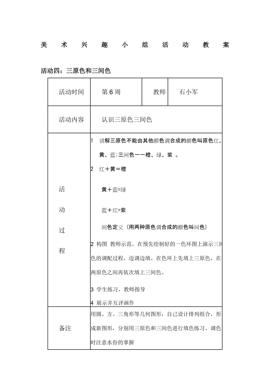 美术兴趣小组活动教案及活动记录 (2)_第1页