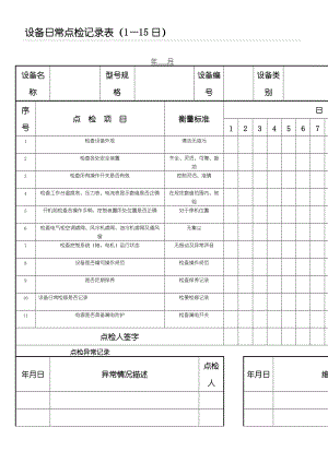 设备日常点检表格模板模板