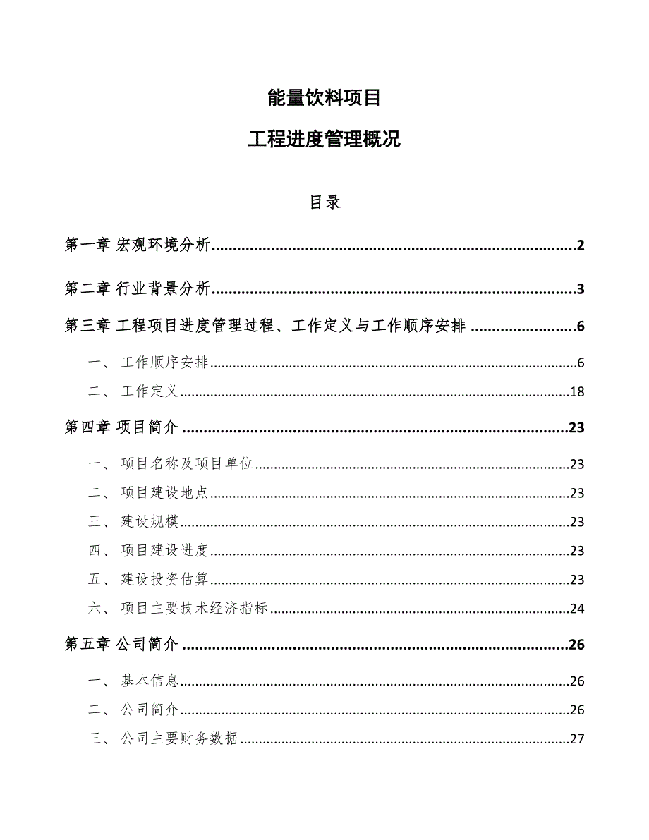 能量饮料项目工程进度管理概况（模板）_第1页