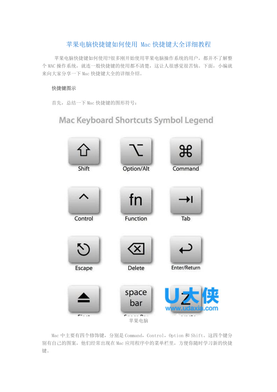 苹果电脑快捷键如何使用 Mac快捷键大全详细教程_第1页