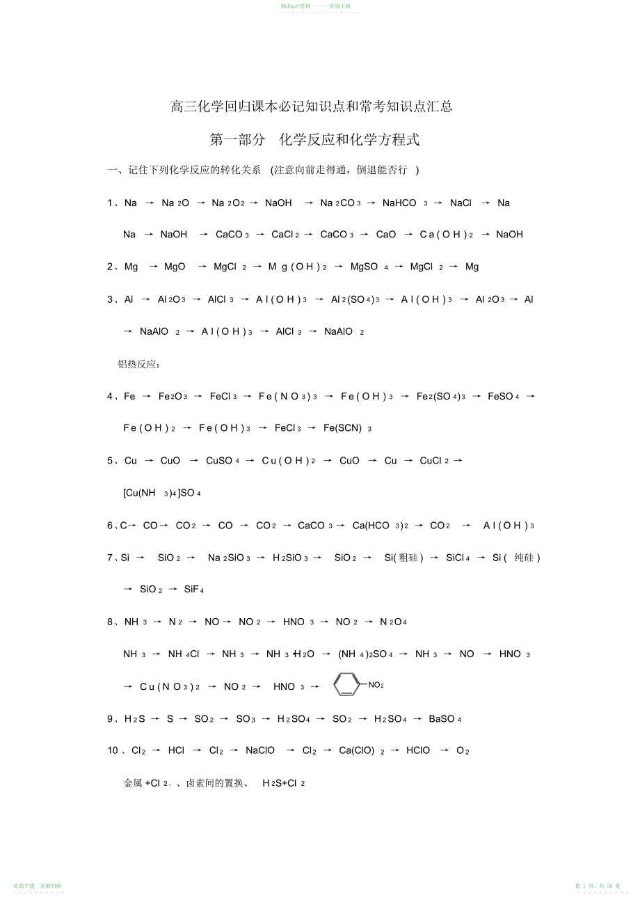 高考化学课本必记知识点和常考知识点汇总_第1页