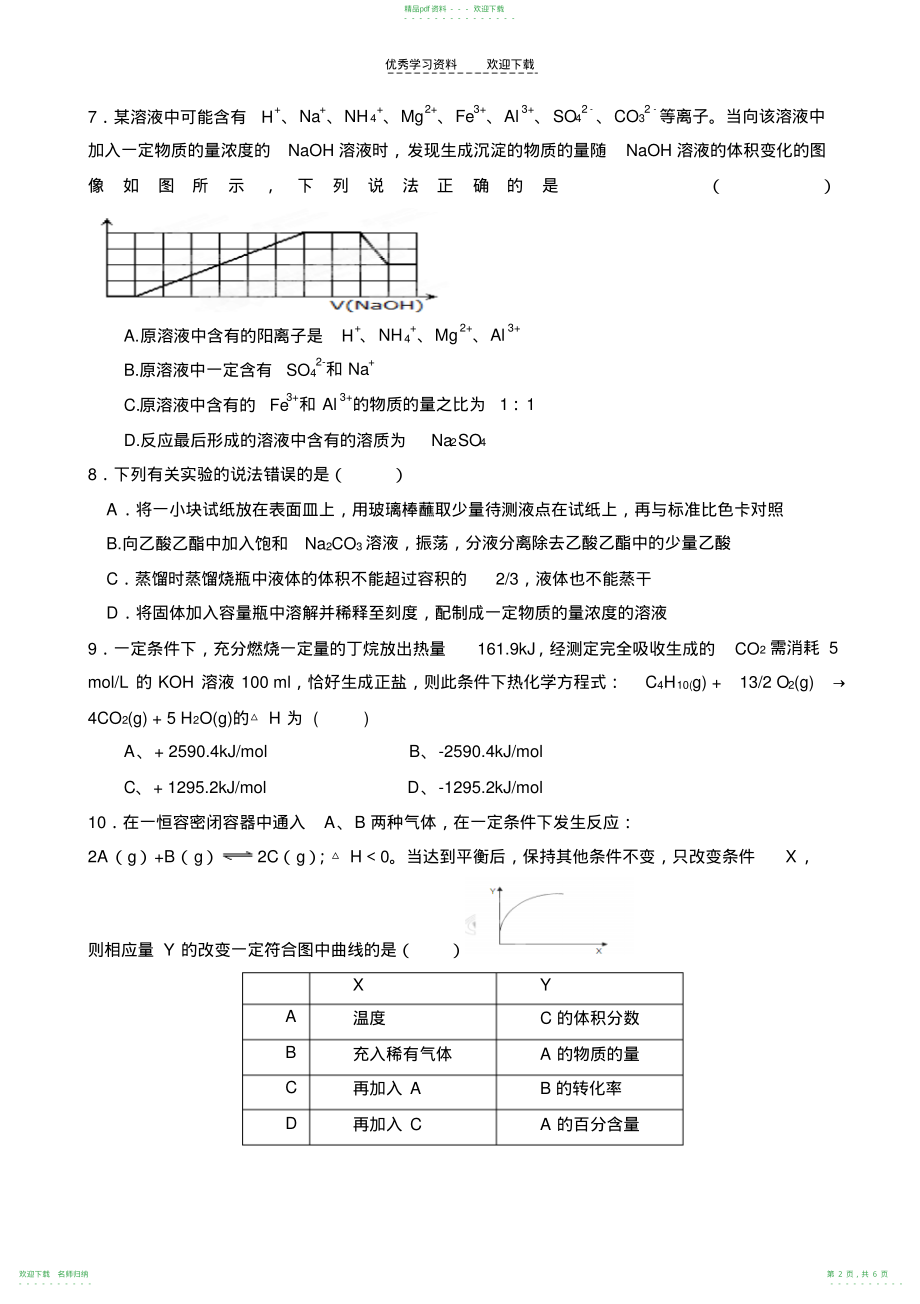 高考化学复习模拟试题_第2页