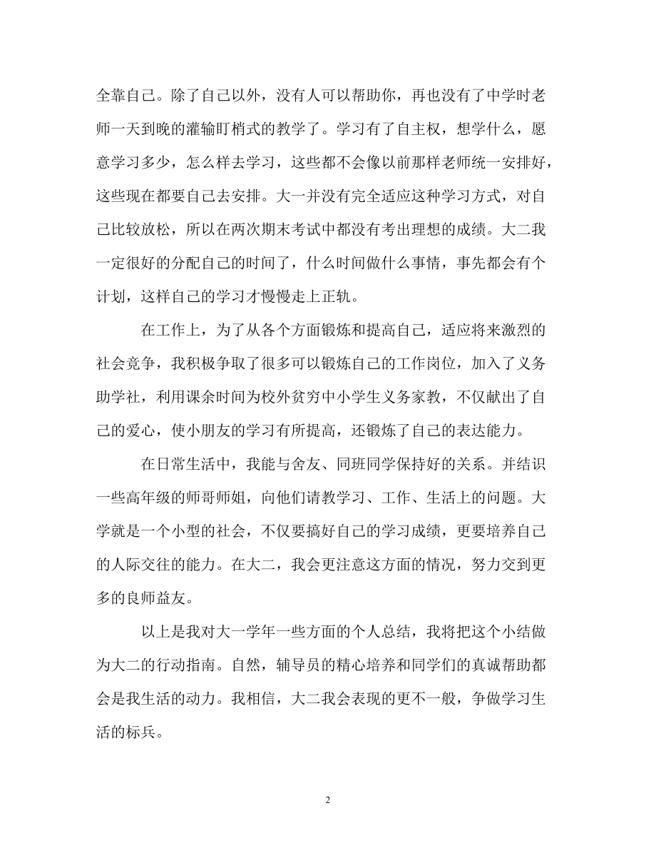 大一学生学习生活的自我鉴定参考_第2页