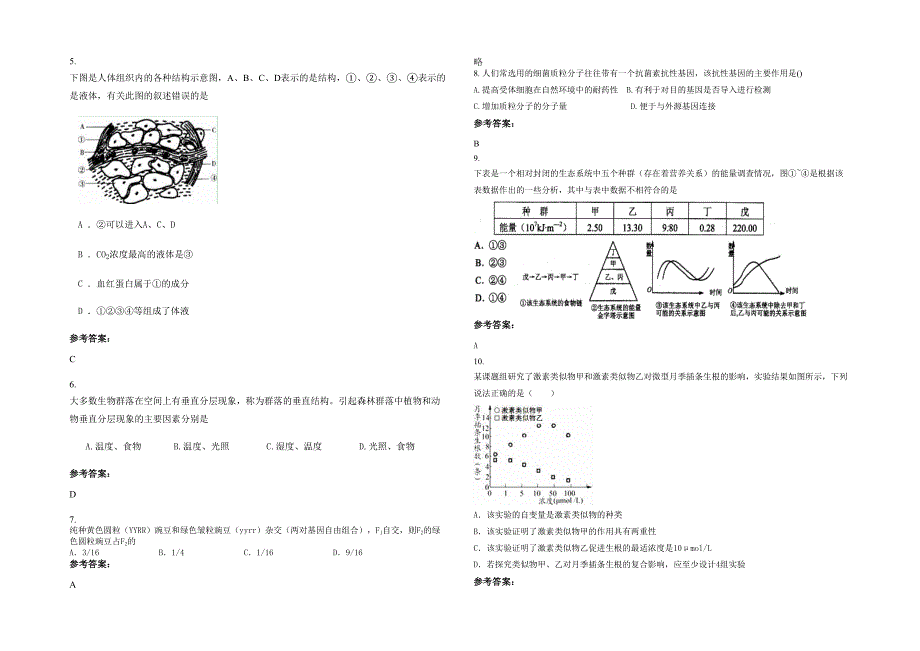 吉林省长春市谢家中学高二生物联考试题含解析_第2页