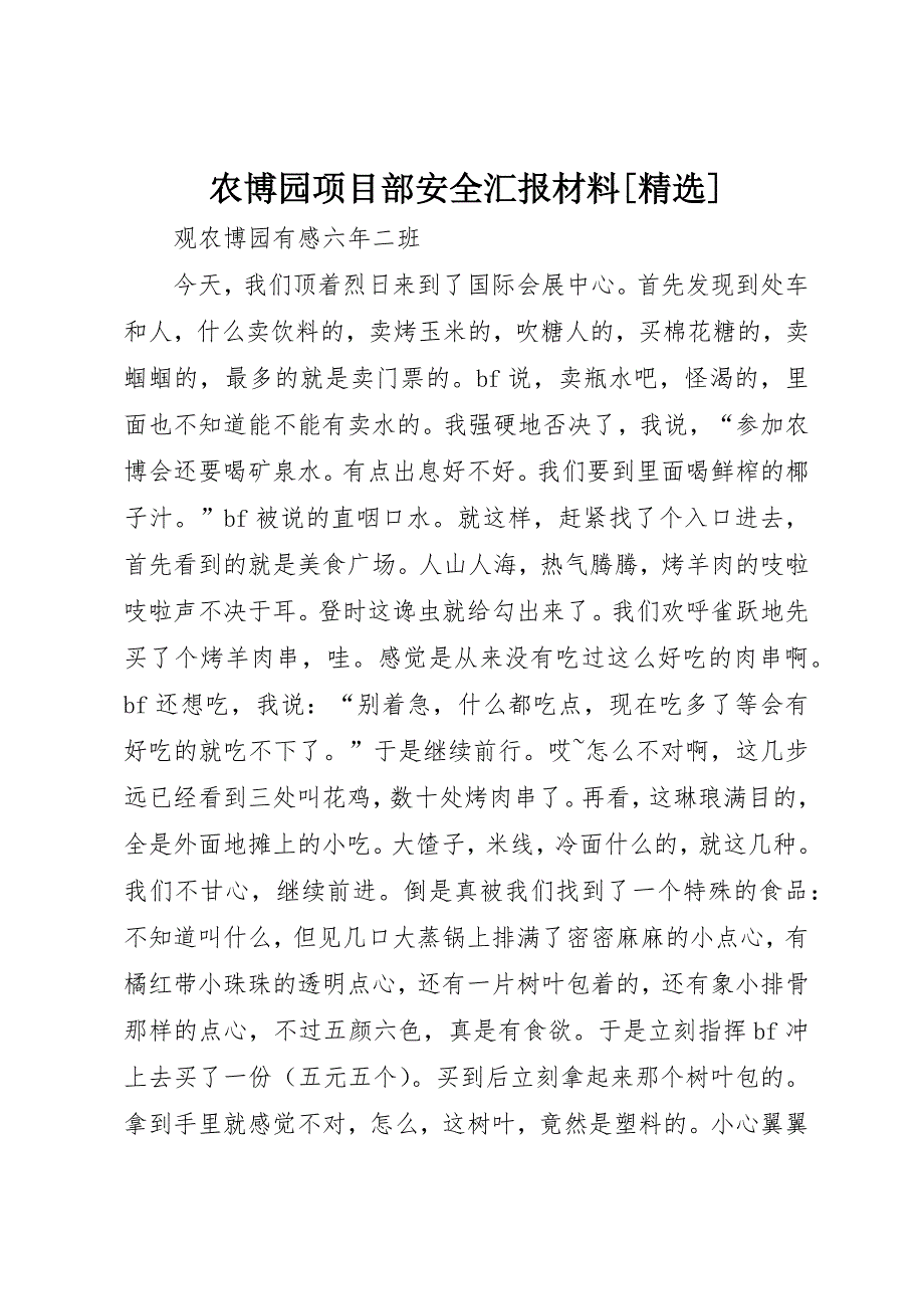 农博园项目部安全汇报材料[精选] (4)_第1页