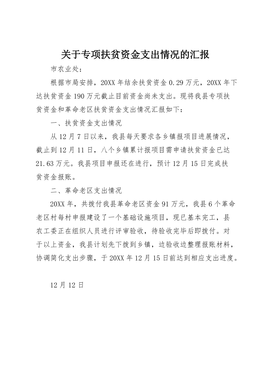 关于专项扶贫资金支出情况的汇报_第1页