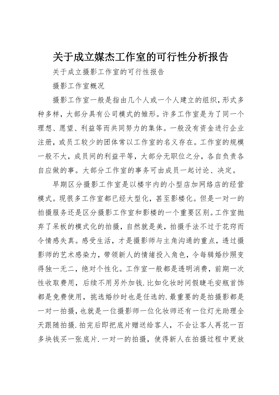 关于成立媒杰工作室的可行性分析报告 (4)_第1页