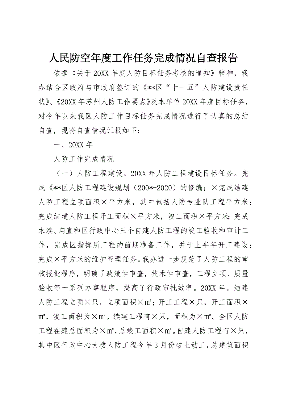 人民防空年度工作任务完成情况自查报告 (2)_第1页