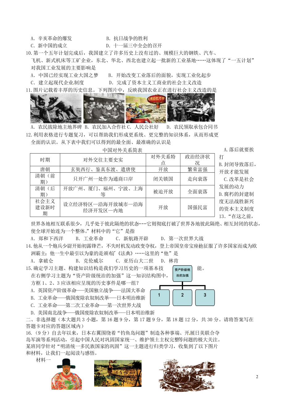 2013年广西百色市中考历史真题及答案_第2页