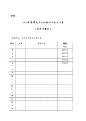 2020年全国武术套路网络大赛报名表