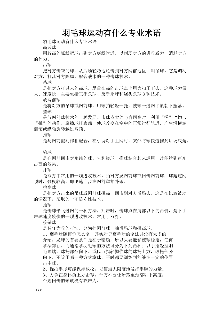 羽毛球运动有什么专业术语_第1页