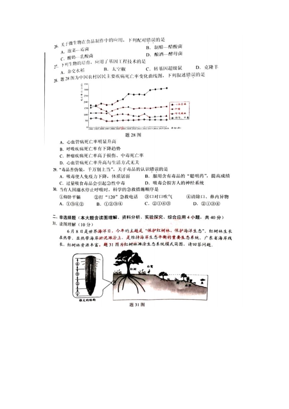 2020广东惠州中考生物真题及答案_第4页