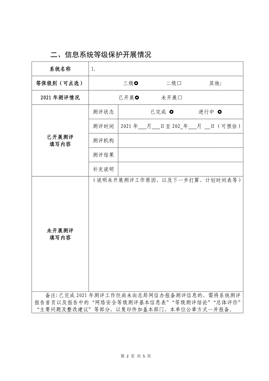 2021年体育总局信息系统等级保护情况统计表（样表）_第2页