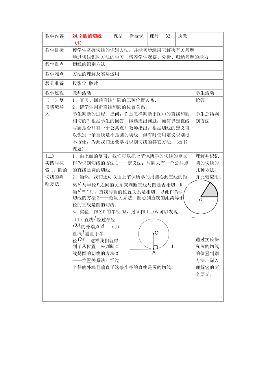 北京课改初中数学九下《242圆的切线》word教案-(2)_第1页