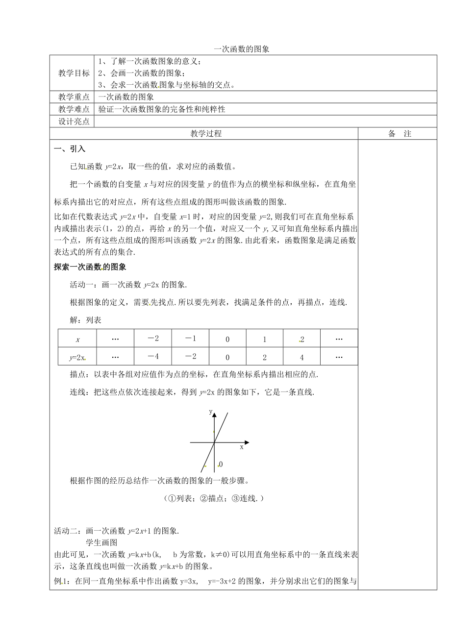 浙教初中数学八上《54一次函数的图象》word教案-(1)_第1页