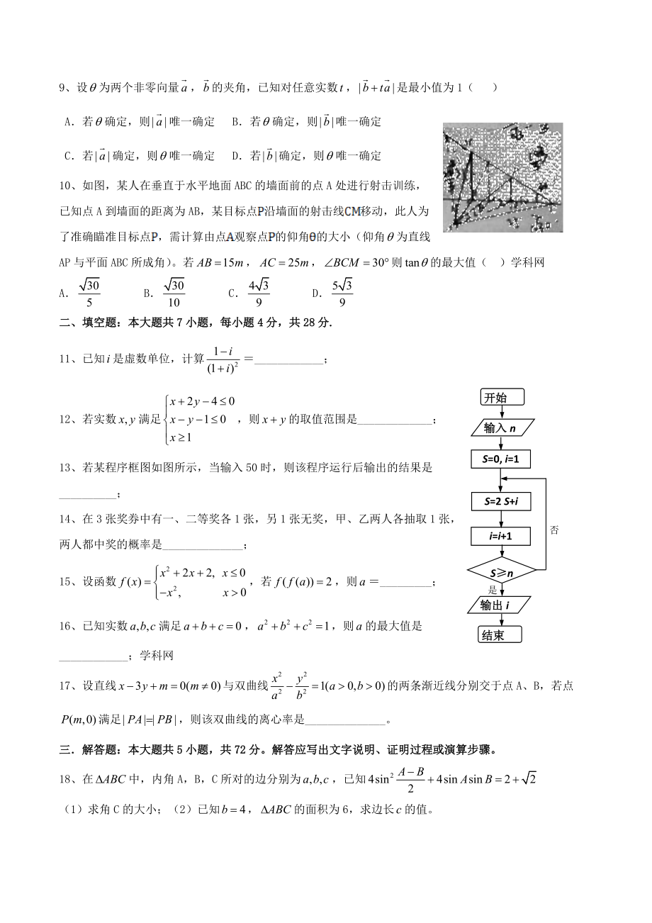 2014年浙江高考文科数学真题及答案_第2页