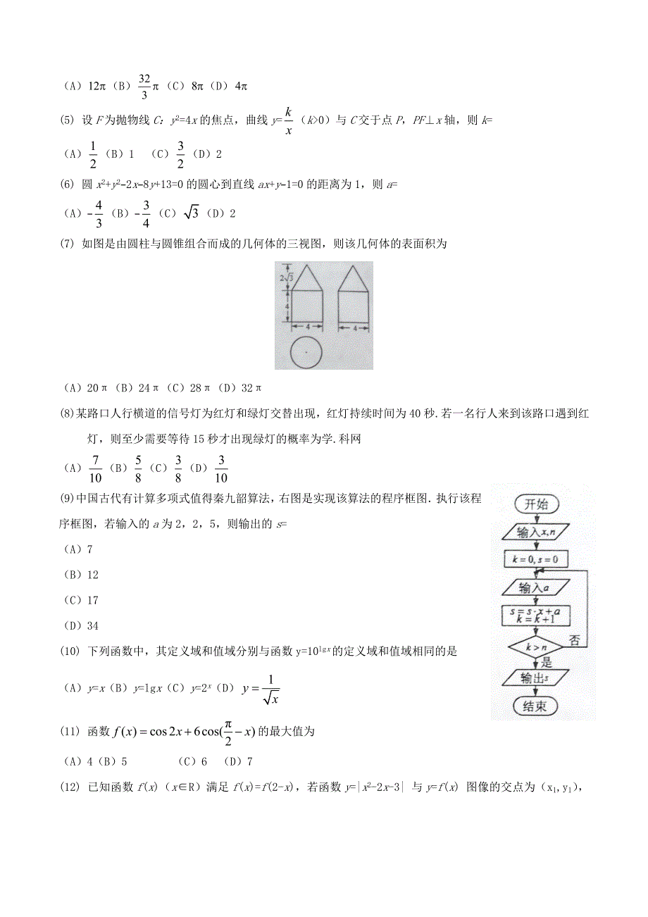 2016内蒙古高考文科数学真题及答案_第2页