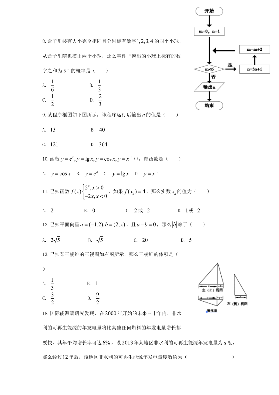 2014年北京普通高中会考数学考试真题_第2页