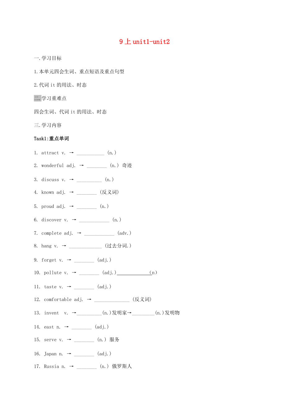 《2020年中考英语一轮复习九下Units1_2学案无答案》_第1页