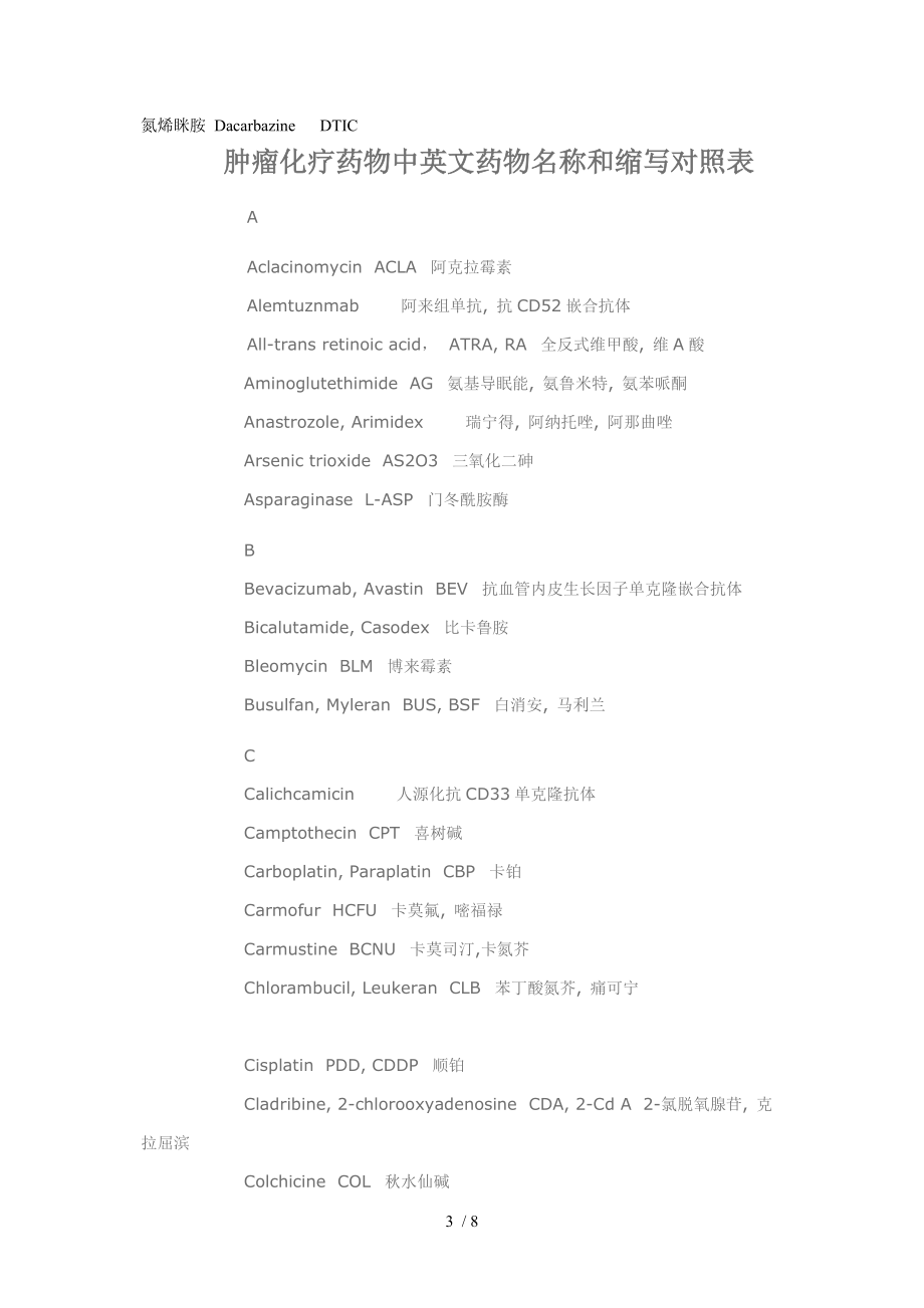 常见肿瘤化疗药物英文名及缩写参考_第3页