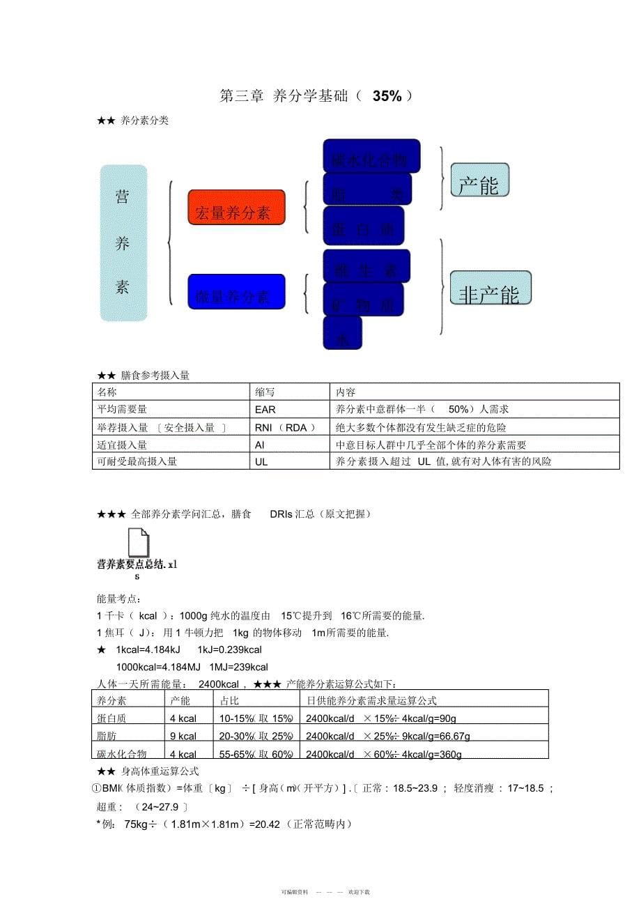 2022年公共营养师基础知识培训班-重点考点汇总_第5页