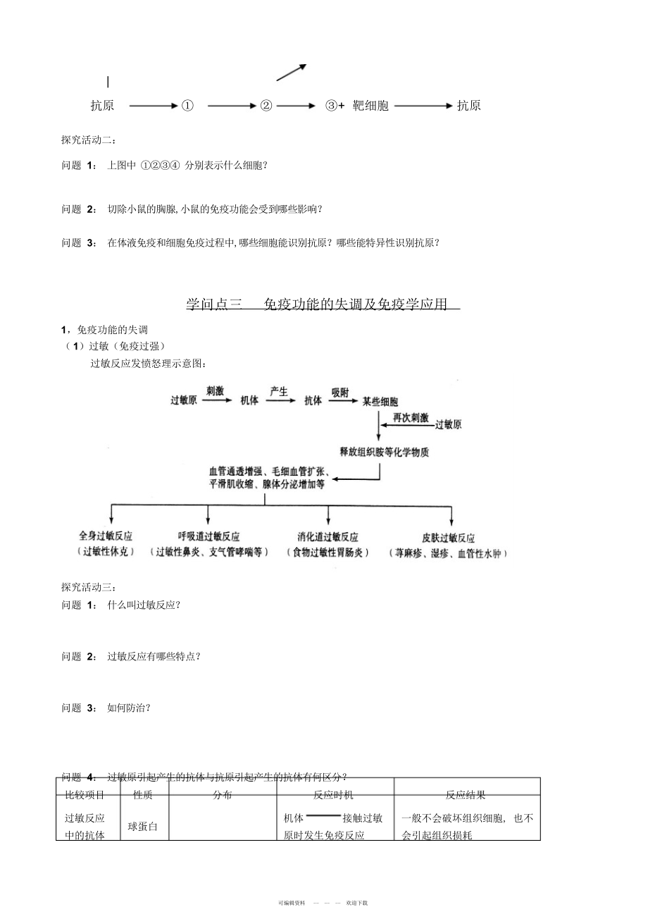 2022年人教版高二生物必修三第二章第四节免疫调节导学案_第3页