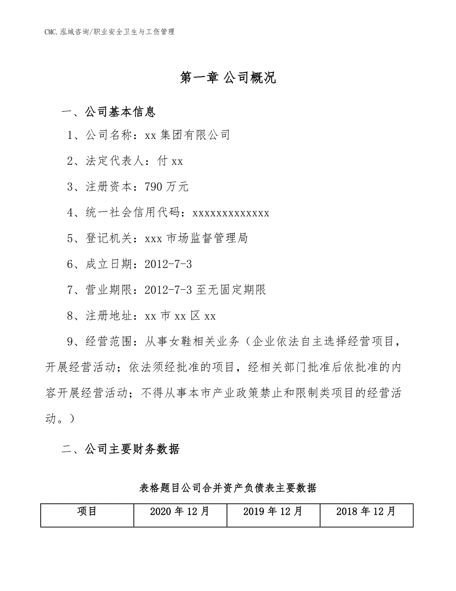 女鞋公司职业安全卫生与工伤管理（模板）_第3页