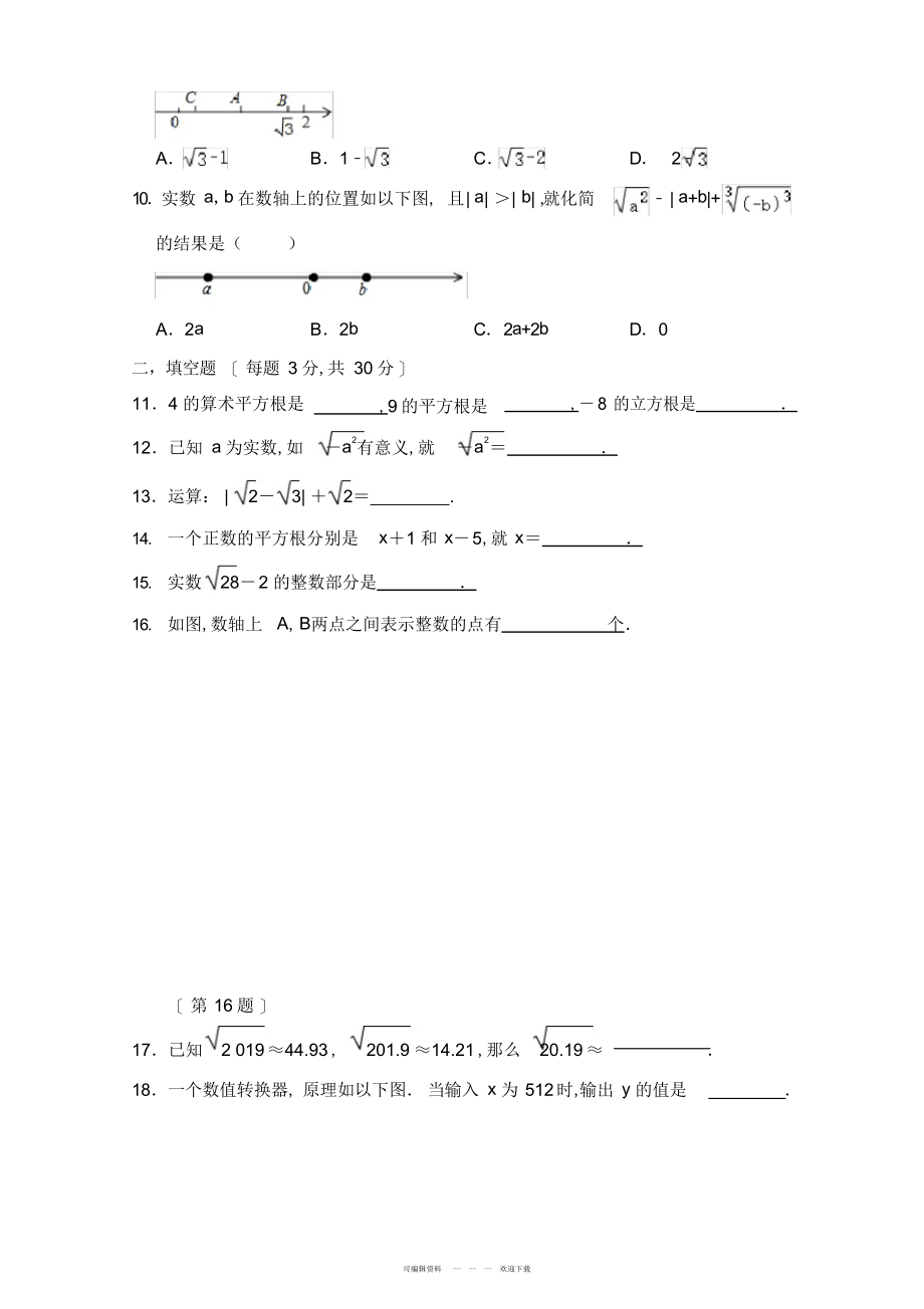 2022年人教版数学七年级下册第六章《实数》单元同步检测试试题_第2页