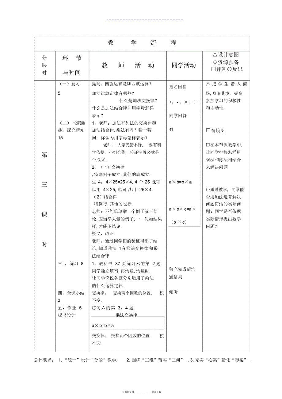 2022年人教版数学四年级下教案_第5页