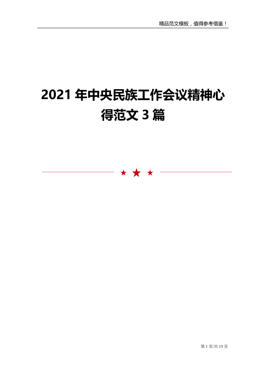 2021年中央民族工作会议精神心得范文3篇_第1页