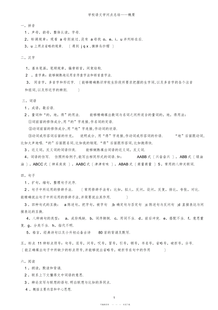 2022年人教版小学语文知识点总结_第1页