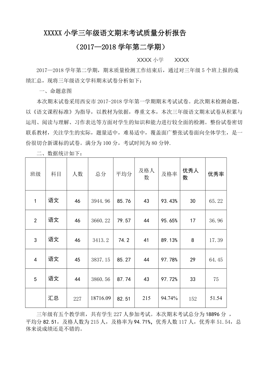 三语文下质量分析报告_第1页