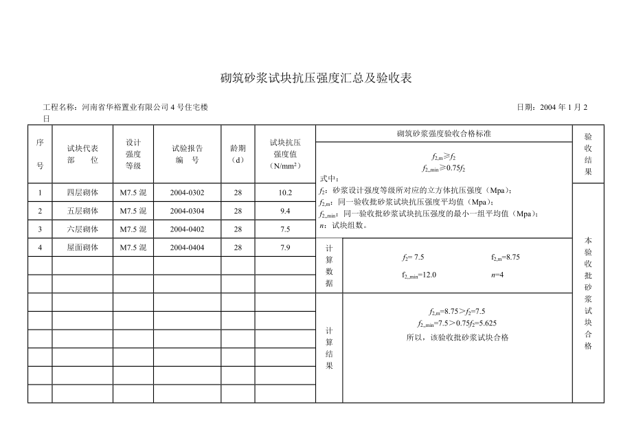 砂浆试块抗压强度汇总及验收表_第3页