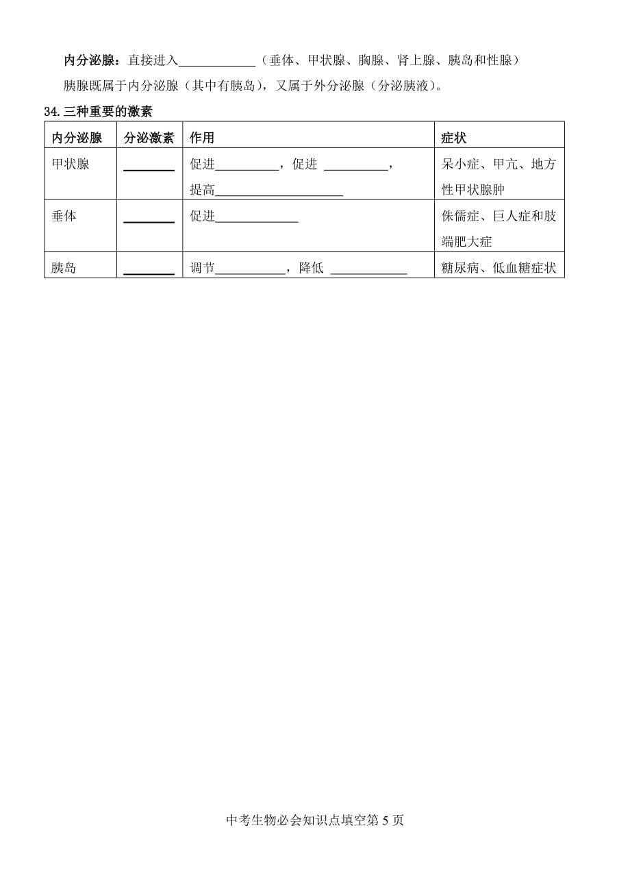 新人教版中考生物必会知识点填空(七年级下册)_第5页