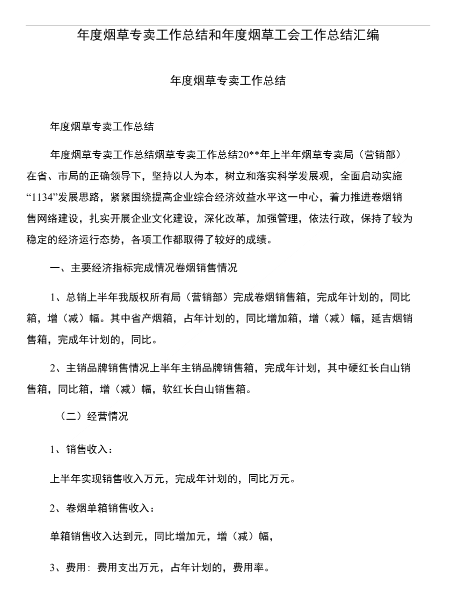 年度烟草专卖工作总结和年度烟草工会工作总结汇编_第1页