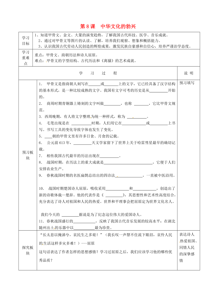 《江苏省徐州市中小学教学研究室七年级历史上册 第8课 中华文化的勃兴（一）导学案 新人教版》_第1页