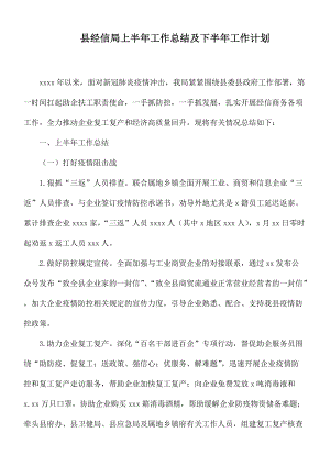 县经信局上半年工作总结及下半年工作计划